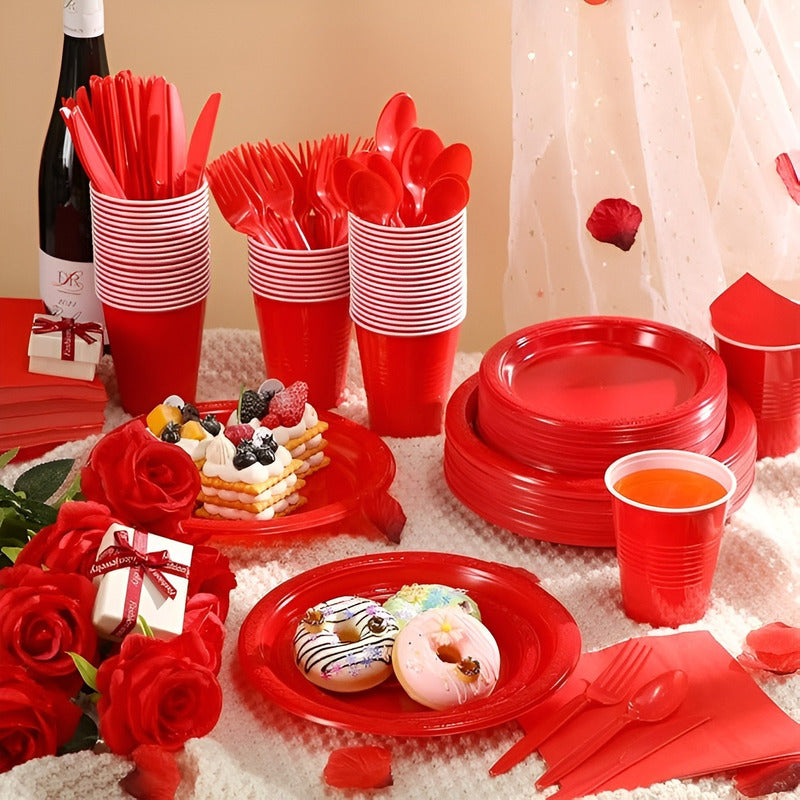 Set Cumpleaños Vasos Servilletas Platos Desechables 20 P/p Rojo