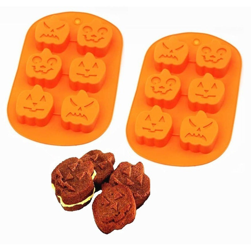 X2 Moldes Halloween Moldes Silicona Halloween Molde Calabaza Pack X2 Mnaranja 6 Caras De Halloween