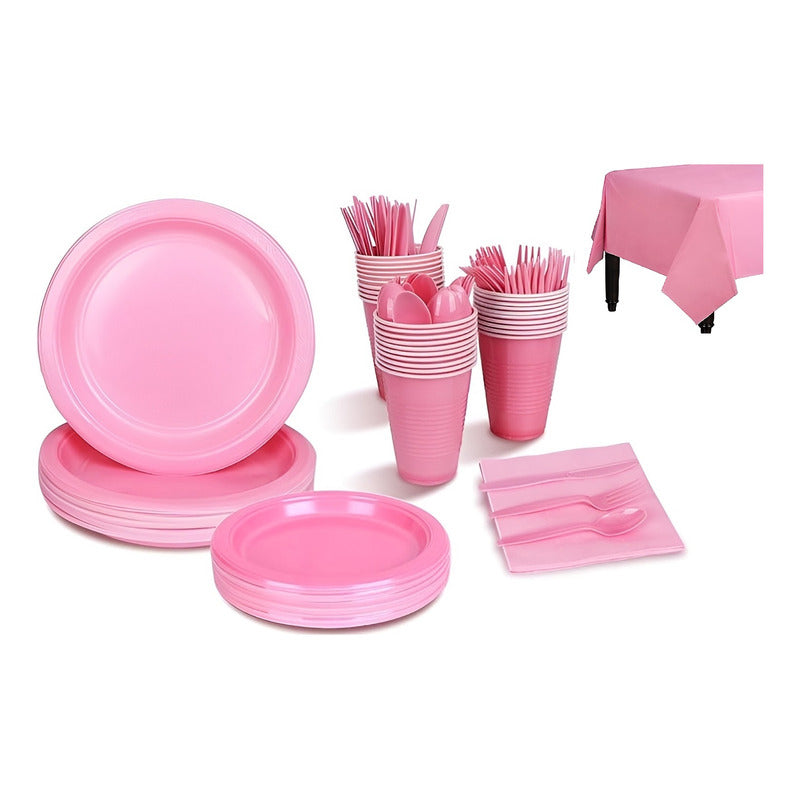 Set Cumpleaños Servilletas Vasos Platos Desechables 20 P/p Rosa