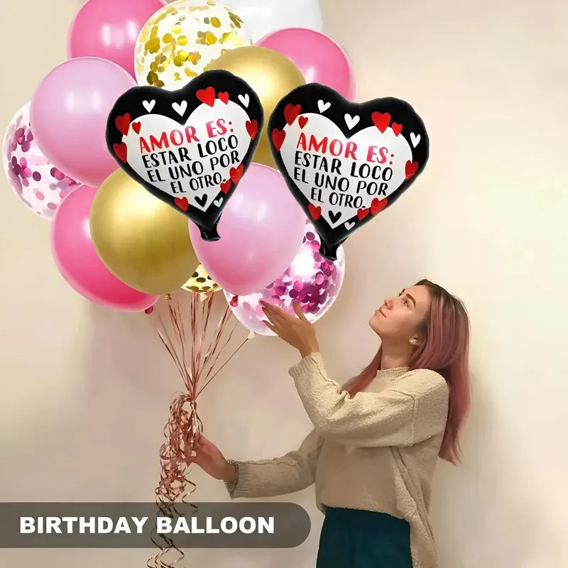 8 Globos Decoracion Cumpleaños Globos Metalico Corazon 3096 Rosado, Negro, Blanco