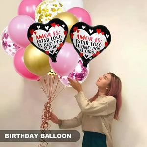 8 Globos Decoracion Cumpleaños Globos Metalico Corazon 3096 Rosado, Negro, Blanco