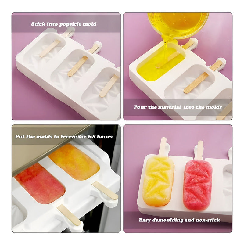 X2 Moldes De Silicona Para Helados Molde Paletas Helado 445 Blanco