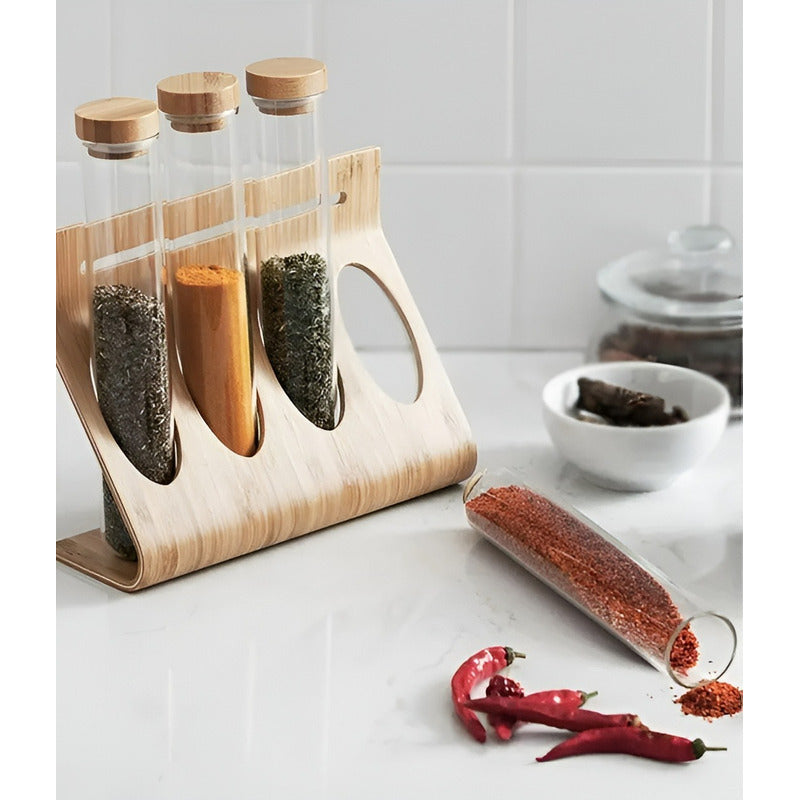 Set Especieros Organizador Condimentos Especieros Cocina 4pz Marrón Claro / Especieros Cocina / 4 Frascos