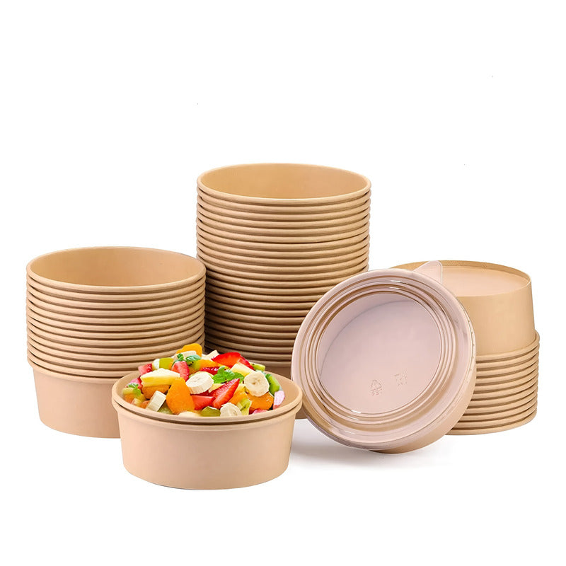 200 Bowls Plastico Bowl Con Tapa Bowl Kraft Envases 1300cc Marrón Claro
