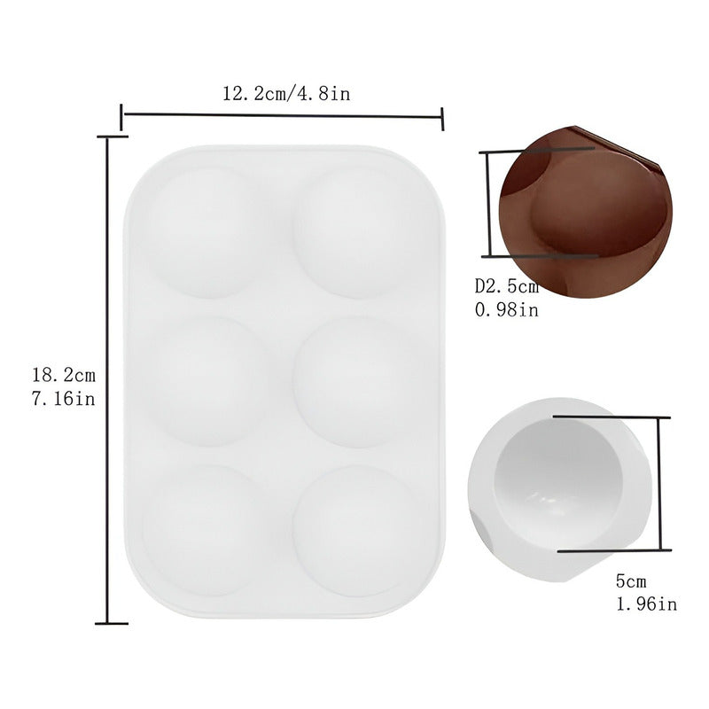 2 Molde Silicona Media Esfera Molde Silicona Media Esfera  Multicolor 6 Cavidades
