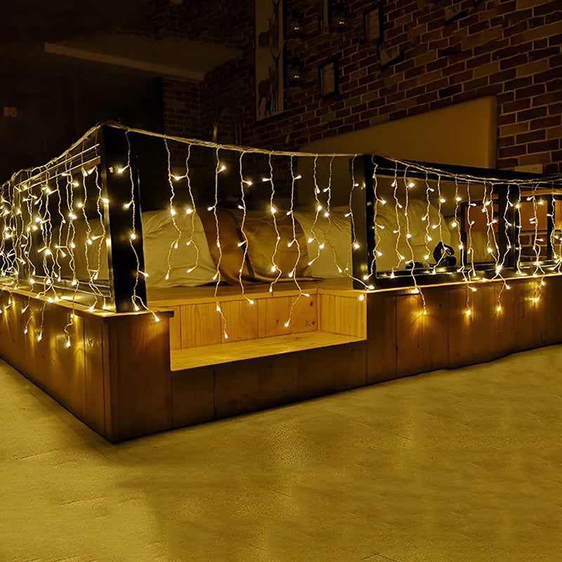 2 Luces Navidad Cortina Luces Led Cascada Luz Guirnalda 3mt Amarillo