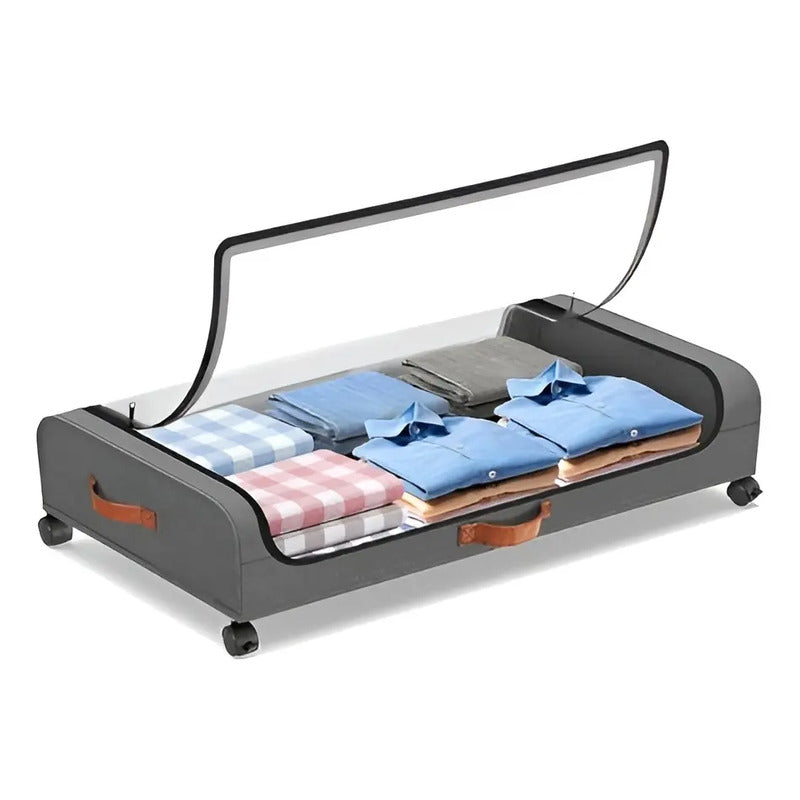 2 Cajas Almacenamiento Caja Organizadora Grande Cajones 80cm Gris Oscuro Lisa