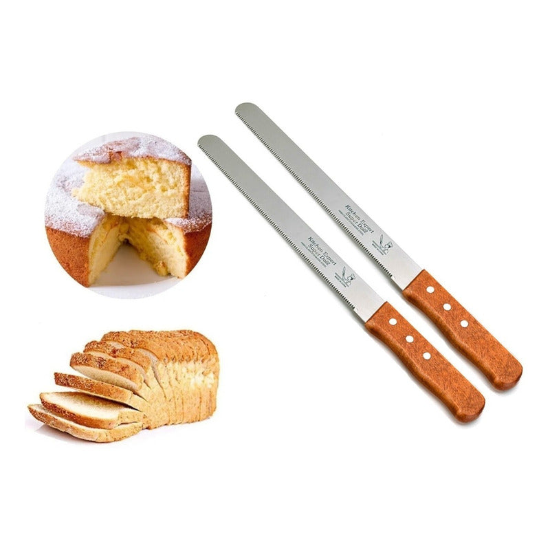 Pack 2 Cuchillos De Sierra Cuchillo De Torta Cuchillo De Pan Gris Y Marron