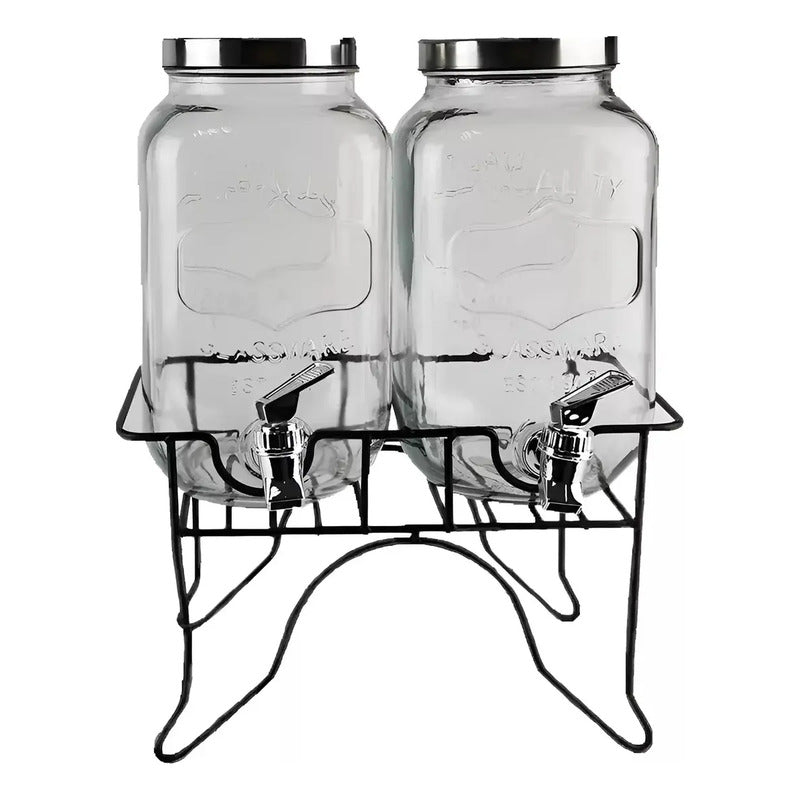 Dispensador De Bebidas Dispensadores De Jugo Con Atril 111287 3.5l Jarros De Vidrio Doble Dispensador De Bebidas Con Atril Doble Jarro Jarra Doble Jugo Doble Sobremesa Portatil Pasteleriuscl
