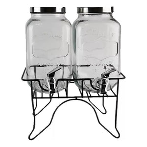 Dispensador De Bebidas Dispensadores De Jugo Con Atril 111287 3.5l Jarros De Vidrio Doble Dispensador De Bebidas Con Atril Doble Jarro Jarra Doble Jugo Doble Sobremesa Portatil Pasteleriuscl