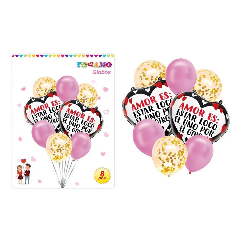 8 Globos Decoracion Cumpleaños Globos Metalico Corazon 3096 Rosado, Negro, Blanco Redondo