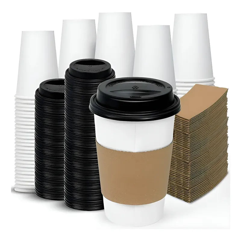 Vaso Cafe Polipapel Vaso Kraft Vaso C/tapa+manga 12oz 200und Color Blanco / Vaso 12oz