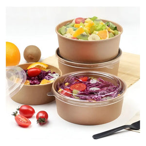 Pack X100 Bowl Con Tapa Bowls Plastico Polipapel Kraft 500cc Color Beige / Bowl Con Tapa 500cc