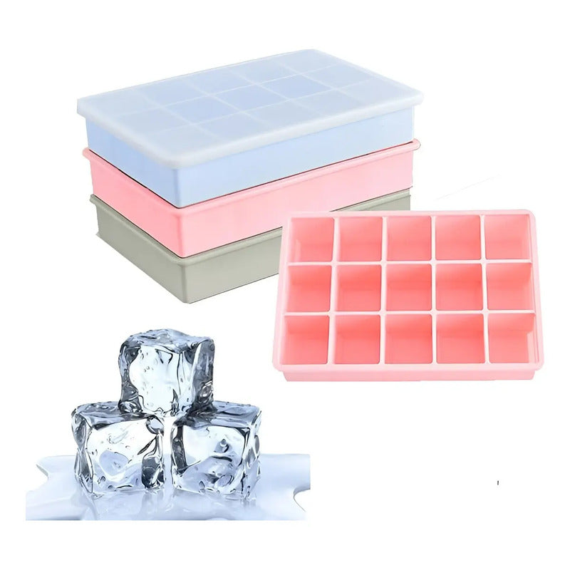 2 Cubetas Silicona Cubetera Silicona Cubetas Hielo C/tapa 15 Moldes Para Hielo Cubeteras Cubetas Silicona Cubeta De... Multicolor