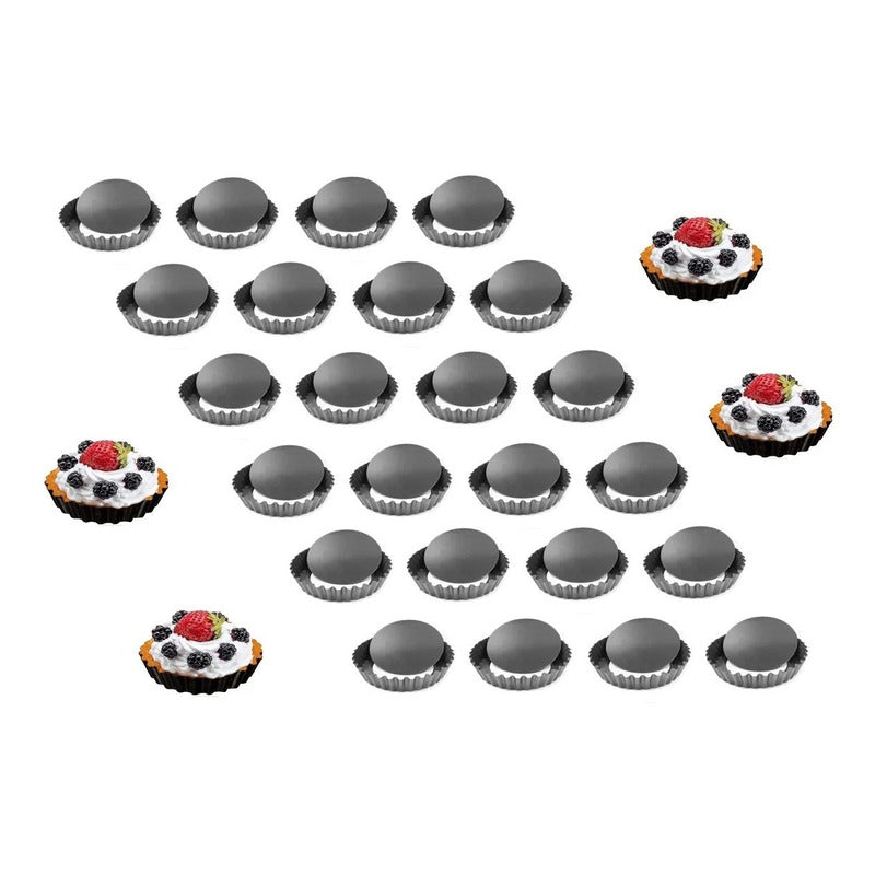 Pack 24 Moldes Tartaleta Desmontable Tarta Individual 13,5cm Gris