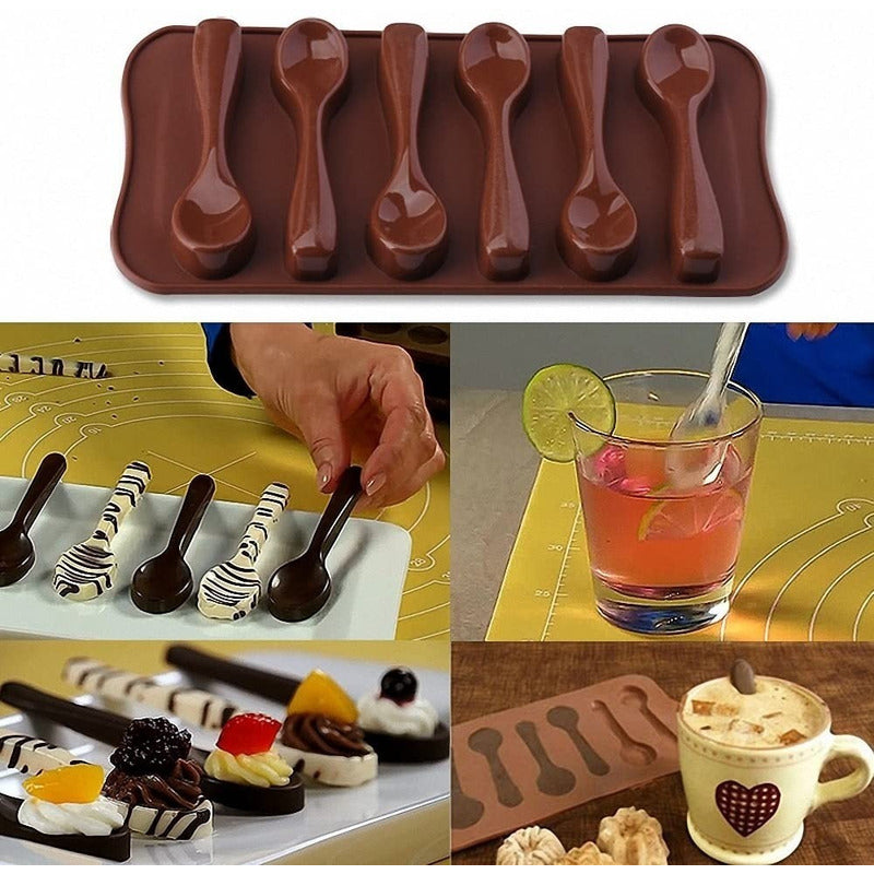 Pack X2 Molde Chocolate Moldes Silicona Chocolate Cucharas - Marrón