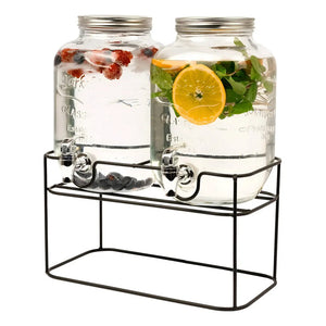 Dispensador De Bebidas Jarro De Vidrio Doble Para Jugos 4l Color Transparentes