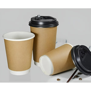 25 Vasos Desechables Vaso Cafe Kraft Doble Pared C/tapa 12oz