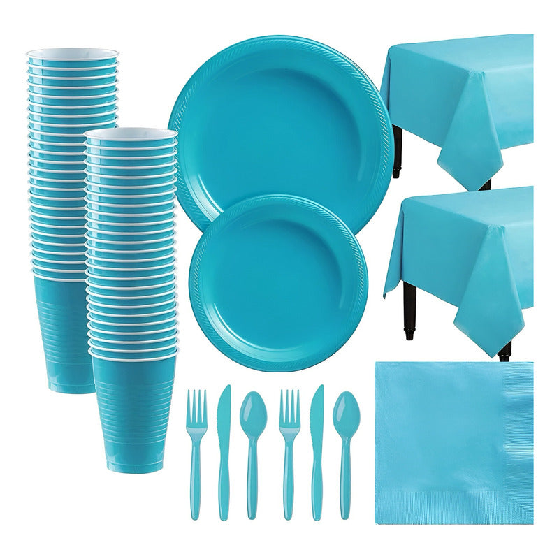 Set Cumpleaños Vaso Servilleta Platos Desechables 20p/p Cele Celeste