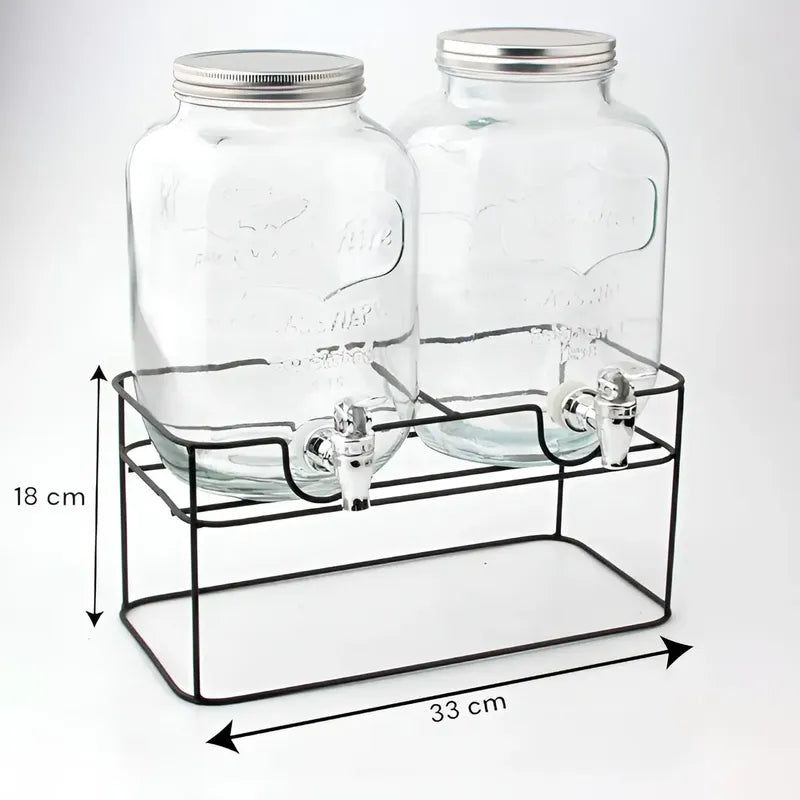 Dispensador De Bebidas Jarro De Vidrio Doble Para Jugos 4l Color Transparentes
