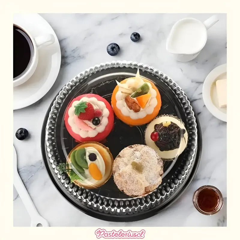 50 Bandejas Para Tortas Porta Cupcakes Soporte Torta 22x13cm Envases Con Tapas De Cúpula Contenedores Desechables De Plástico Soportes Redondos Para Pasteles Bandejas Transparentes Pasteleriuscl Negro