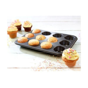 Molde 12 Muffins Cupcakes Placa Teflón Pettish Online Vc Color Negro