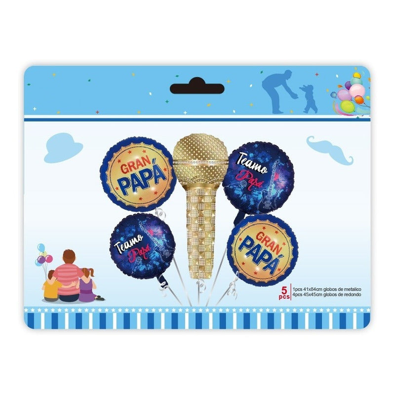 X5 Globos Dia Del Padre Decoracion Dia Del Padre Globo Papa 5 Globos Dia Del Padre- Microfono 101777