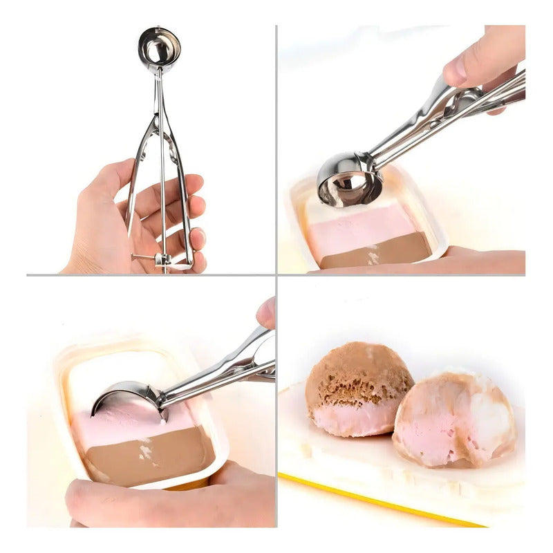 Pack X3 Cucharas Helado Cuchara Helado Cuchara De Helado 6cm Cuchara Profesional Para Helados Con Liberación De Gatillo... Plateado