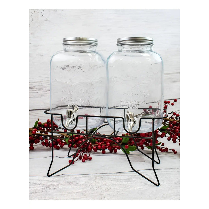 Dispensador De Bebidas Dispensadores De Jugo Con Atril 111287 3.5l Jarros De Vidrio Doble Dispensador De Bebidas Con Atril Doble Jarro Jarra Doble Jugo Doble Sobremesa Portatil Pasteleriuscl