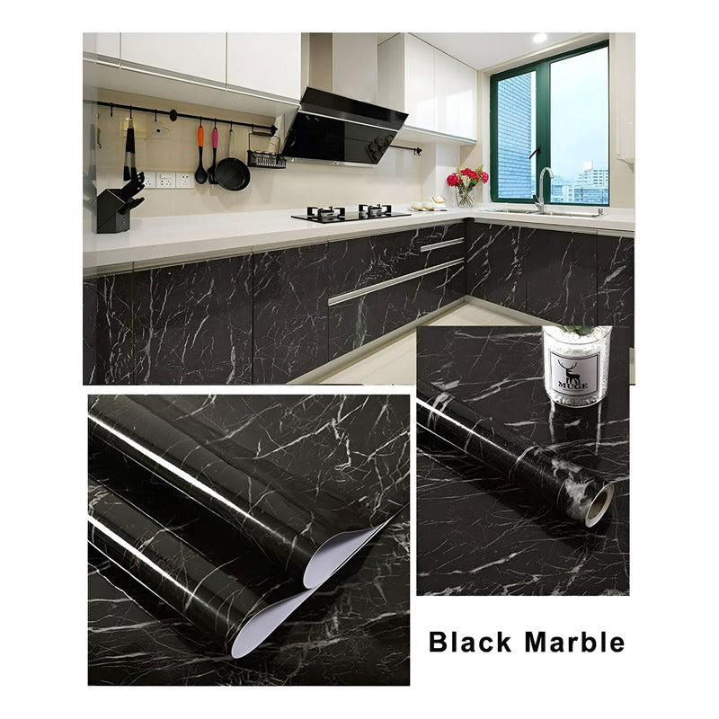 2 Papel Mural Pvc Autoadhesivo Papel Para Pared Marmol 10mts Negro