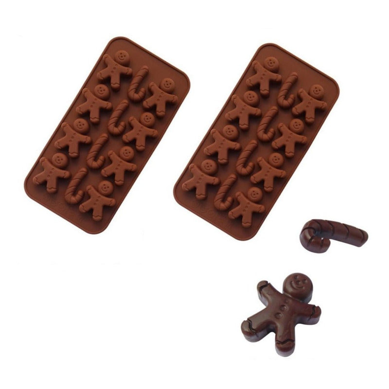 2 Molde De Chocolate Molde De Silicona Molde Galleta Navidad Pack X2 Marrón 12cavid 4 Baston, 8jengibre