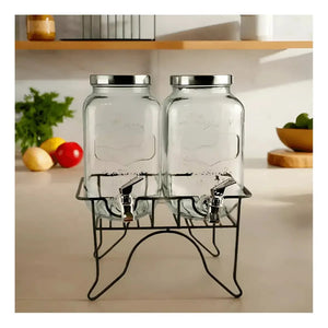 Dispensador De Bebidas Dispensadores De Jugo Con Atril 111287 3.5l Jarros De Vidrio Doble Dispensador De Bebidas Con Atril Doble Jarro Jarra Doble Jugo Doble Sobremesa Portatil Pasteleriuscl