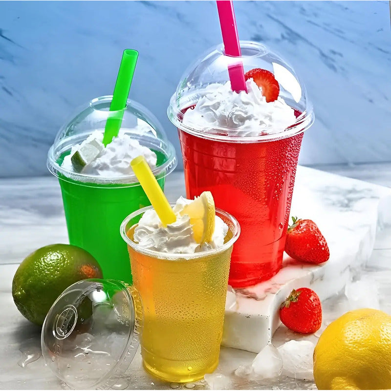 50 Vasos Desechables Plasticos Vaso C/tapa Domo C/hoyo 16oz Vasos Para Frappé Vasos Grande Juego De Vasos Descartables... Transparente