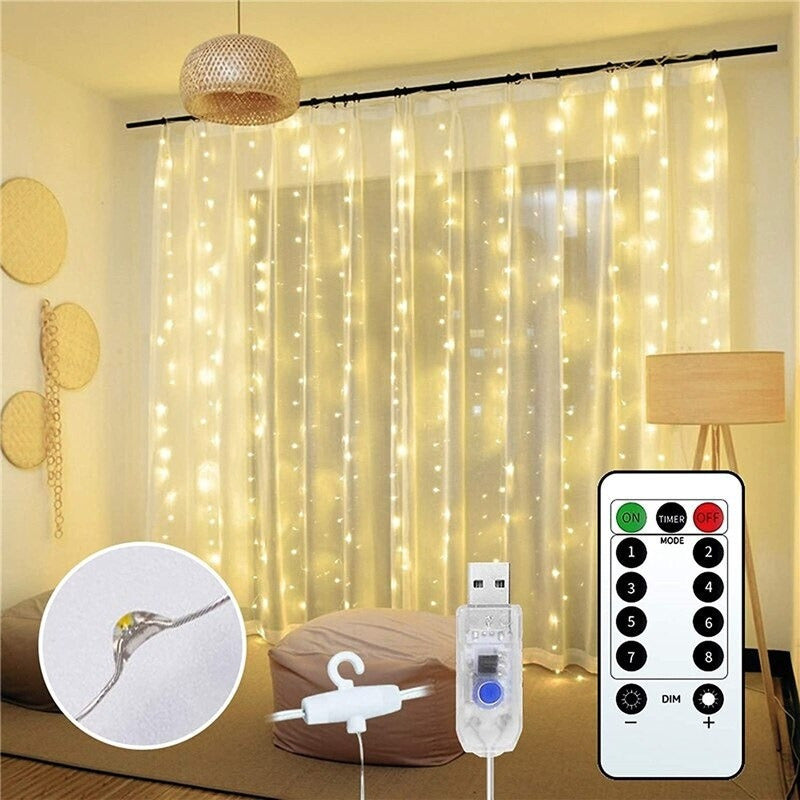 Cortina De Luces Led Cortina Luces Luces Navidad Led Control Amarillo