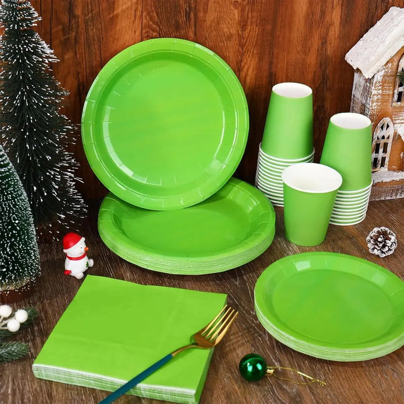 Set Cumpleaños Vaso Servilleta Plato Desechable 20 P/p Verde Verde