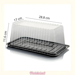 70 Bandejas Para Tortas Porta Brazo De Reina 28x17x11cm Base Y Cúpula Para Rollo Suizo Envase Cúpula Plástica Bandeja... Negro