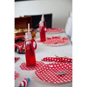 40 Vajilla Cumpleaños Vaso Servilleta Plato Desechables Rojo Rojo Lunares Blanco 18cm