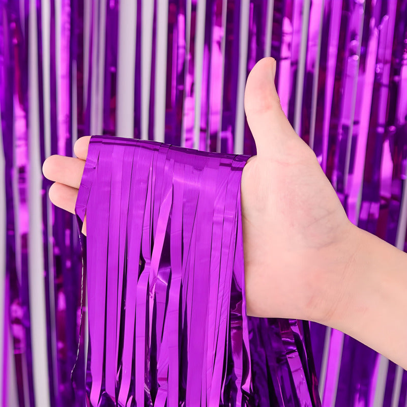 Guirnalda Cortina De Cumpleaños Decoracion Cortina Metálicas Violeta Oscuro Cortina Metalica 2x1mts