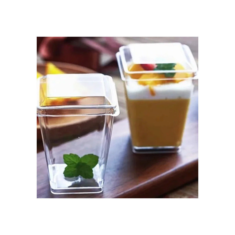 40 Vasos Para Postres Set De Vasos Shot Postres C/tapa 220ml Transparente