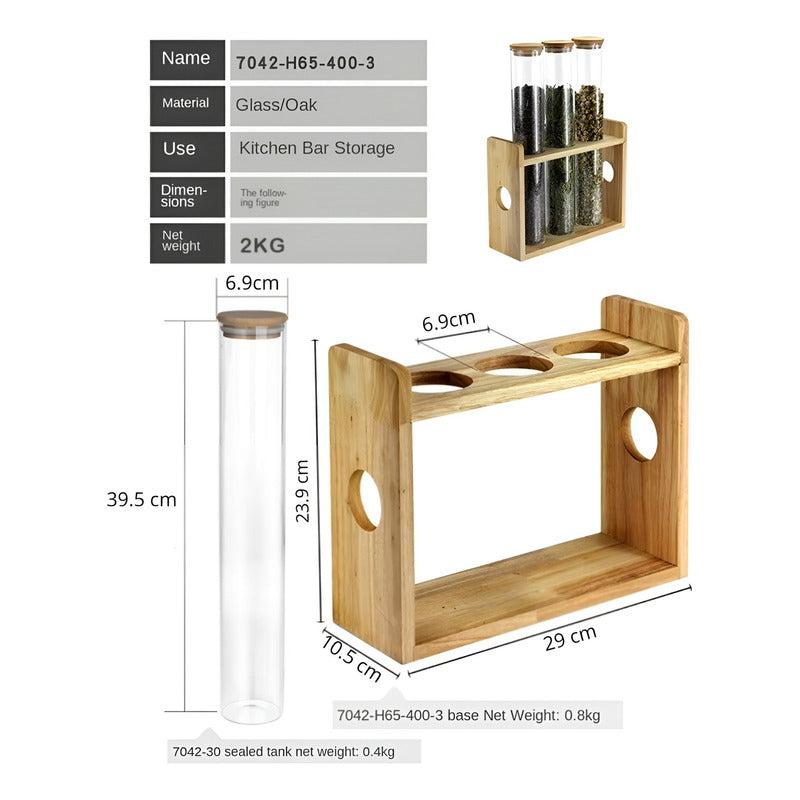 Organizador Condimentos Especieros Cocina Porta Condimentos Marrón Claro / Especieros Cocina / 3 Frascos