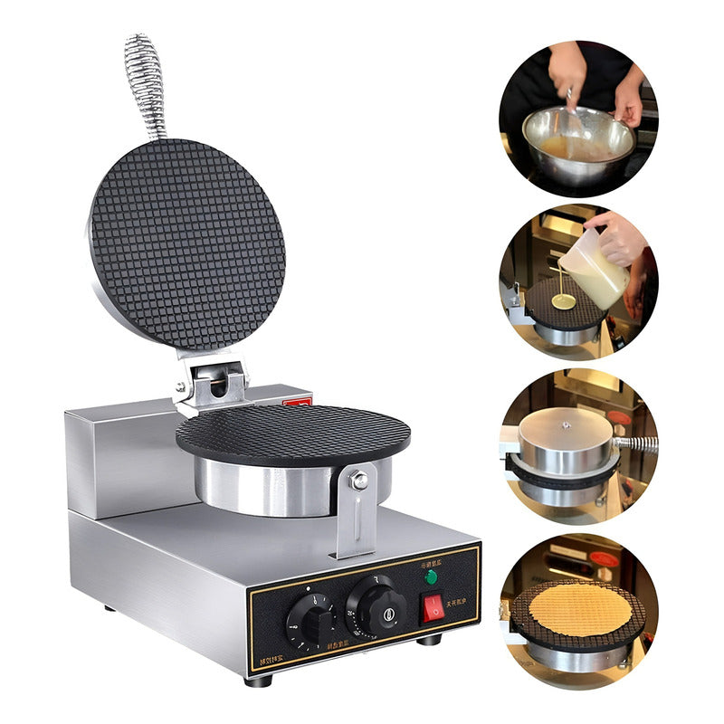 Wafflera Maquina Para Hacer Conos Para Helado Waffle 1200w Plateado