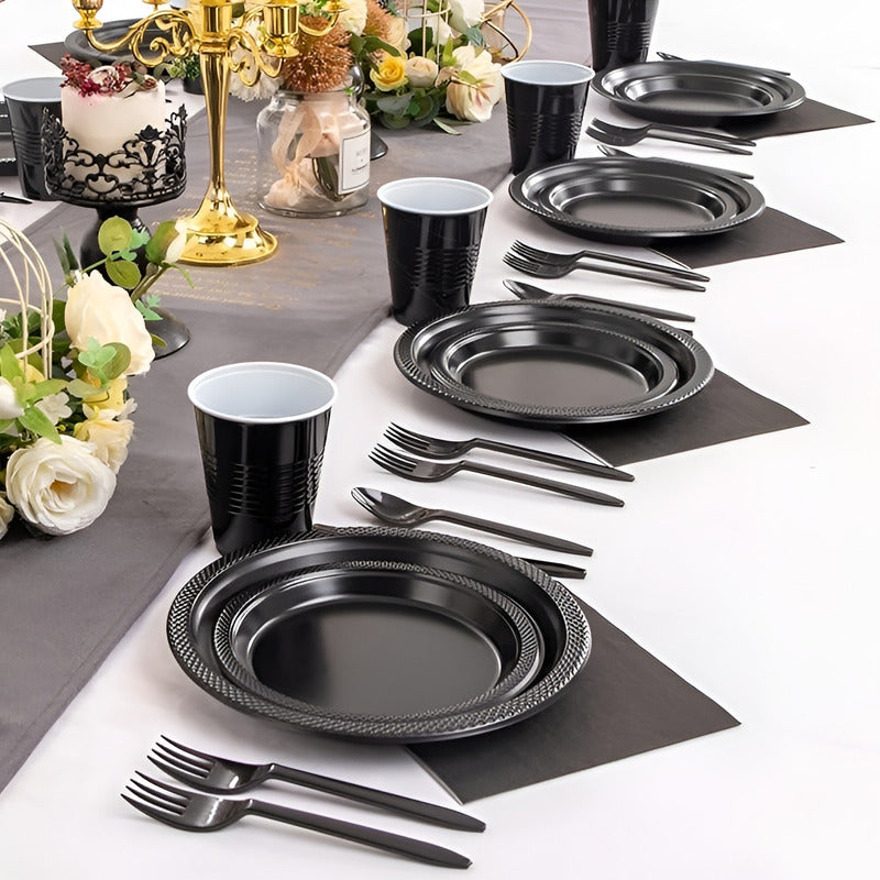 20 Vajilla De Cumpleaños Servilletas Decoracion Desechables Negro