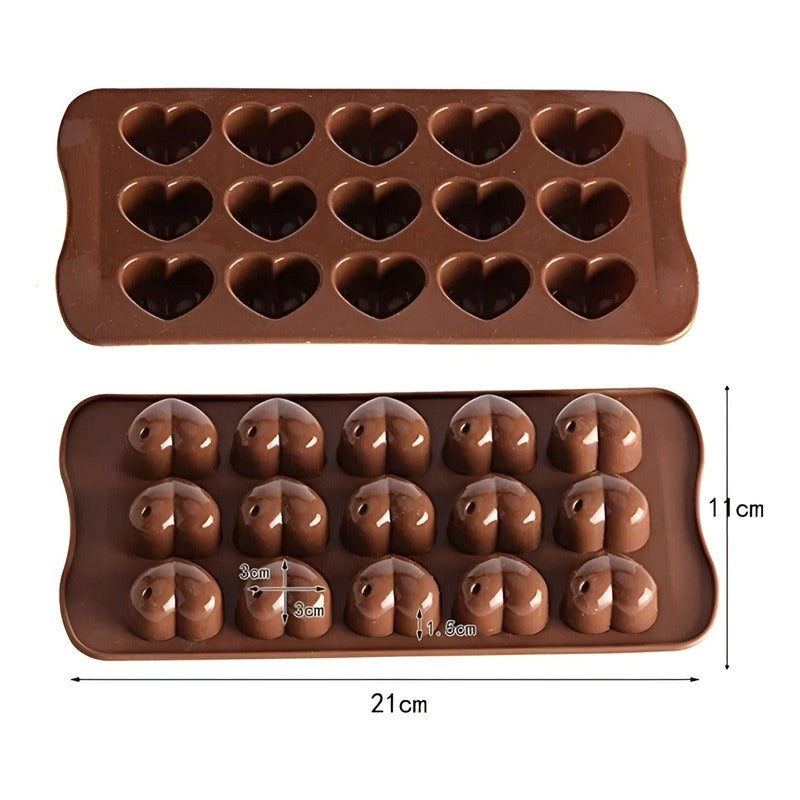 Pack X4 Moldes Para Chocolate Moldes Reposteria Corazon 15c Marrón / Molde Corazon Huequito 15cav
