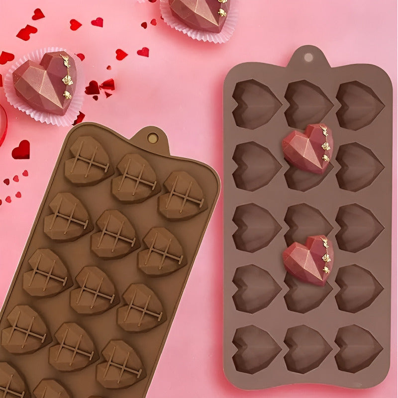 Molde Mini Corazon Diamante Molde Corazón Geometrico 15 Marrón
