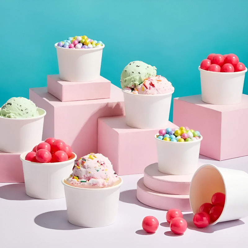 200 Vasos Polipapel Pote Helado Desechables Vaso Helado 12oz Blanco / Pote Helados 12oz