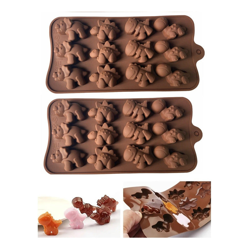 Pack X2 Moldes De Chocolate De Dinosaurio Color Marrón Pastelería Cl