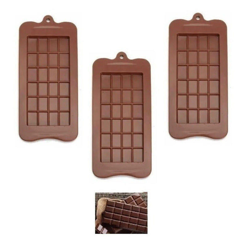 Pack X3 Moldes De Chocolate Barra De Chocolate Silicona Marrón