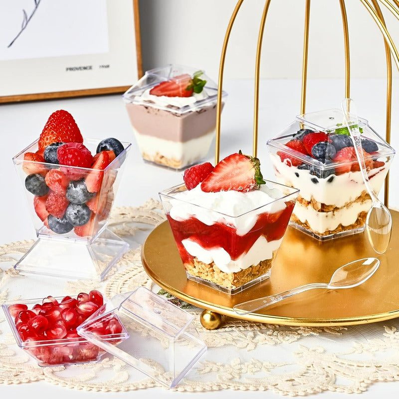 10 Vasos Para Postres Set De Vasos Shot Postres C/tapa 220ml Transparente