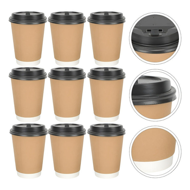 25 Vasos Desechables Vaso Cafe Kraft Doble Pared C/tapa 8oz Marrón Claro / Vaso Kraft Doble Pared 8oz