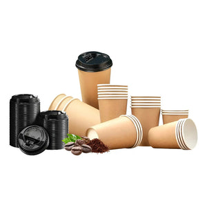 100 Vasos Kraft Vaso Para Cafe Vaso Kraft Papel C/tapa 12oz Vaso Desechable Cafe Vasos Termicos Desechables Vaso Cafe... Marrón Claro / Vaso Doble Pared 12oz